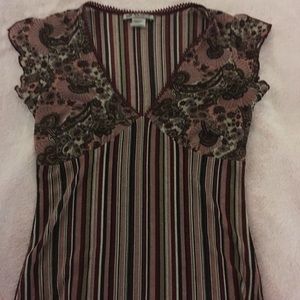 Pink, purple & white blouse.